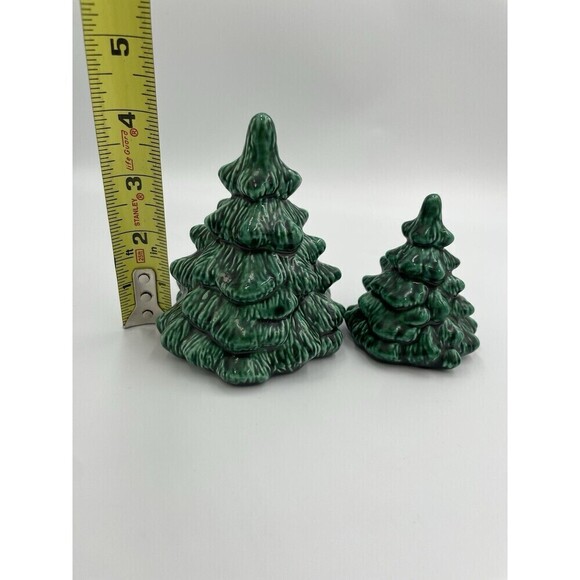 Handmade Vintage Green Ceramic Mini Christmas Tree Set of 2 Signed 1980’s - Picture 2 of 6